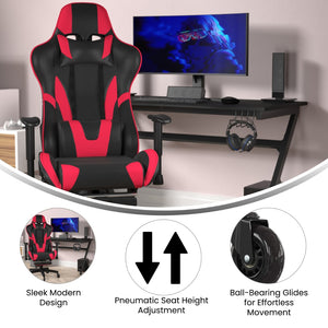 English Elm X30 Gaming Chair – Ergonomic Racing-Style Design with Reclining Back, Footrest & Smooth Roller Wheels Red CH-187230-RED-RLB-GG