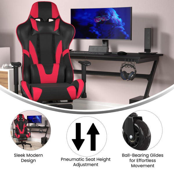 English Elm X30 Gaming Chair – Ergonomic Racing-Style Design with Reclining Back, Footrest & Smooth Roller Wheels Red CH-187230-RED-RLB-GG