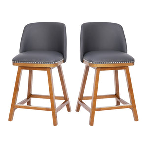 English Elm Julia Set of 2 Transitional 24" LeatherSoft Counter Stools with Silver Nailhead Trim & Walnut Finish CH-192162X000PU-24-GY-GG