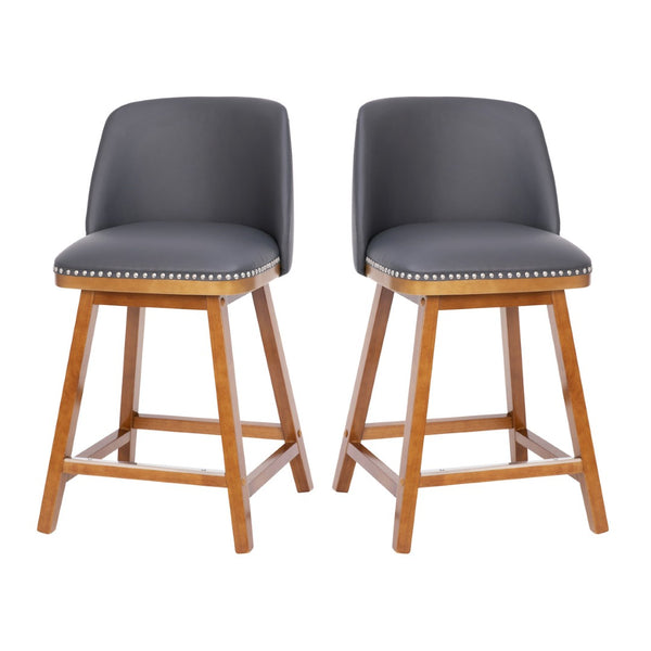 English Elm Julia Set of 2 Transitional 24" LeatherSoft Counter Stools with Silver Nailhead Trim & Walnut Finish CH-192162X000PU-24-GY-GG