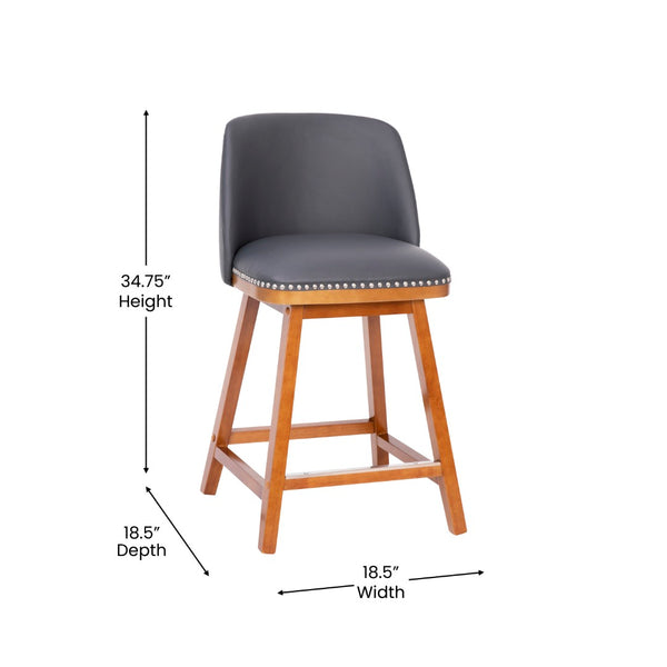 English Elm Julia Set of 2 Transitional 24" LeatherSoft Counter Stools with Silver Nailhead Trim & Walnut Finish CH-192162X000PU-24-GY-GG