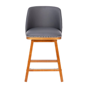 English Elm Julia Set of 2 Transitional 24" LeatherSoft Counter Stools with Silver Nailhead Trim & Walnut Finish CH-192162X000PU-24-GY-GG