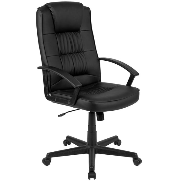 English Elm Biscayne High-Back LeatherSoft Task Office Chair - Ergonomic Comfort with Adjustable Features & Arms CH-197051X000-BK-GG