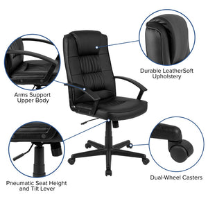 English Elm Biscayne High-Back LeatherSoft Task Office Chair - Ergonomic Comfort with Adjustable Features & Arms CH-197051X000-BK-GG