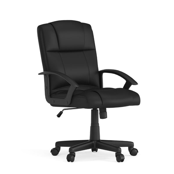 English Elm Coffman Mid-Back Black LeatherSoft Task Chair - Comfortable, Adjustable Office Seating for Productivity CH-197220X000-BK-GG