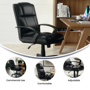 English Elm Coffman Mid-Back Black LeatherSoft Task Chair - Comfortable, Adjustable Office Seating for Productivity CH-197220X000-BK-GG