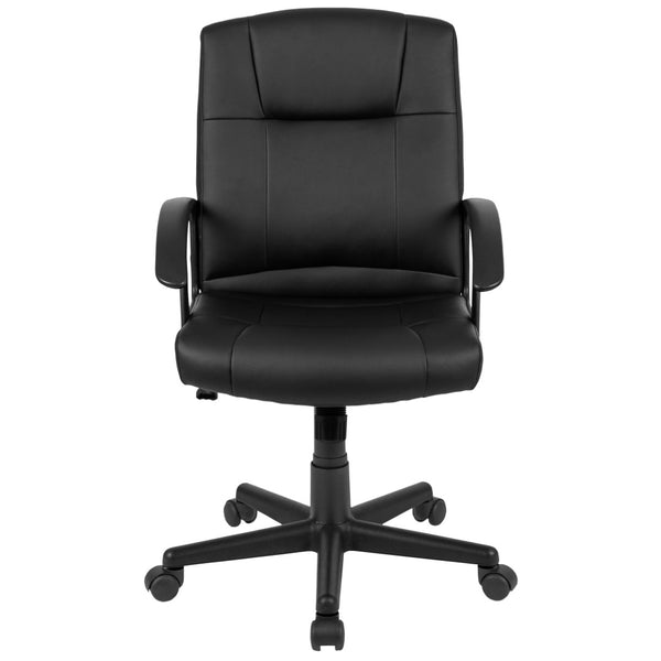 English Elm Coffman Mid-Back Black LeatherSoft Task Chair - Comfortable, Adjustable Office Seating for Productivity CH-197220X000-BK-GG