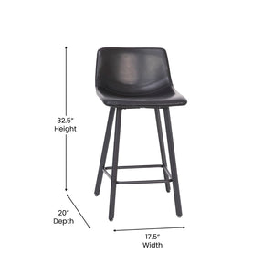 English Elm Caleb Modern Armless Counter Height Stools Set of 2 - Stylish, Durable, and Comfortable for Any Space Black LeatherSoft CH-212069-24-BK-GG