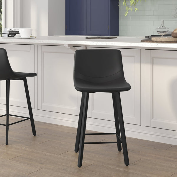 English Elm Caleb Modern Armless Counter Height Stools Set of 2 - Stylish, Durable, and Comfortable for Any Space Black LeatherSoft CH-212069-24-BK-GG