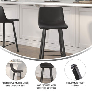 English Elm Caleb Modern Armless Counter Height Stools Set of 2 - Stylish, Durable, and Comfortable for Any Space Black LeatherSoft CH-212069-24-BK-GG