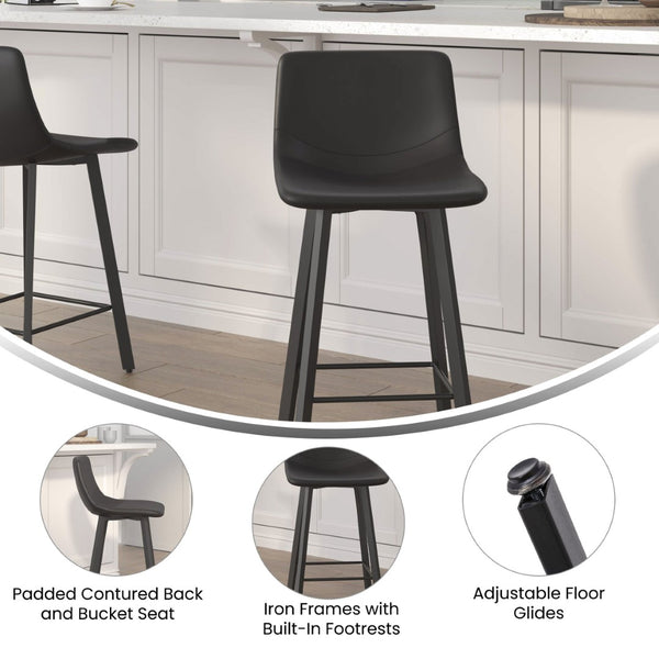 English Elm Caleb Modern Armless Counter Height Stools Set of 2 - Stylish, Durable, and Comfortable for Any Space Black LeatherSoft CH-212069-24-BK-GG