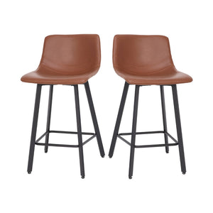 English Elm Caleb Modern Armless Counter Height Stools Set of 2 - Stylish, Durable, and Comfortable for Any Space Cognac LeatherSoft CH-212069-24-BR-GG