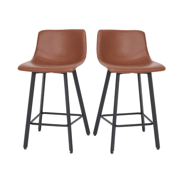 English Elm Caleb Modern Armless Counter Height Stools Set of 2 - Stylish, Durable, and Comfortable for Any Space Cognac LeatherSoft CH-212069-24-BR-GG