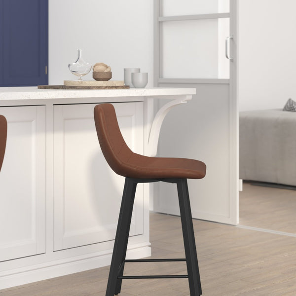 English Elm Caleb Modern Armless Counter Height Stools Set of 2 - Stylish, Durable, and Comfortable for Any Space Cognac LeatherSoft CH-212069-24-BR-GG