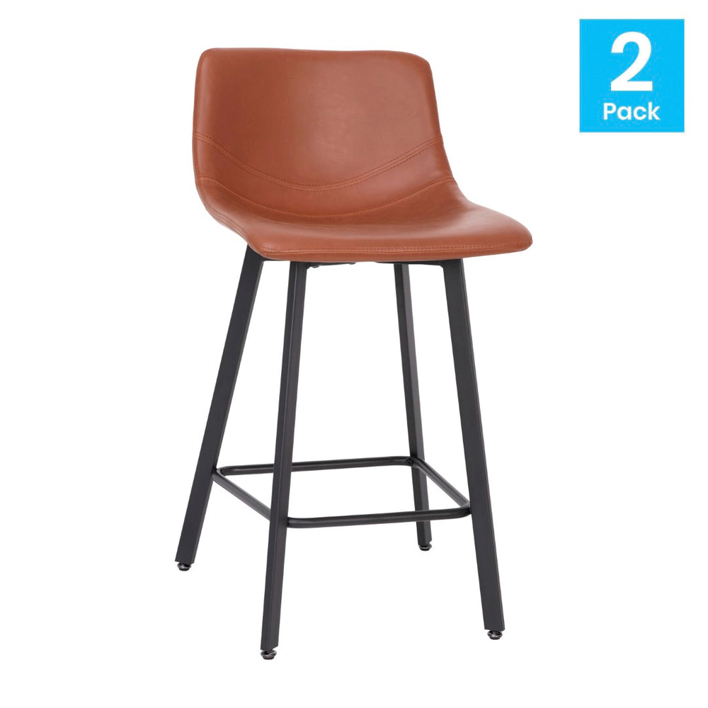 English Elm Caleb Modern Armless Counter Height Stools Set of 2 - Stylish, Durable, and Comfortable for Any Space Cognac LeatherSoft CH-212069-24-BR-GG