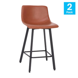 English Elm Caleb Modern Armless Counter Height Stools Set of 2 - Stylish, Durable, and Comfortable for Any Space Cognac LeatherSoft CH-212069-24-BR-GG