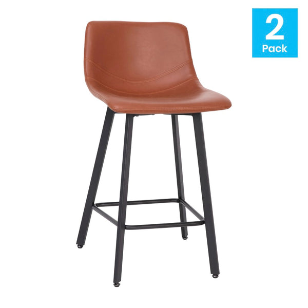 English Elm Caleb Modern Armless Counter Height Stools Set of 2 - Stylish, Durable, and Comfortable for Any Space Cognac LeatherSoft CH-212069-24-BR-GG
