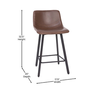 English Elm Caleb Modern Armless Counter Height Stools Set of 2 - Stylish, Durable, and Comfortable for Any Space Chocolate Brown LeatherSoft CH-212069-24-DKBR-GG