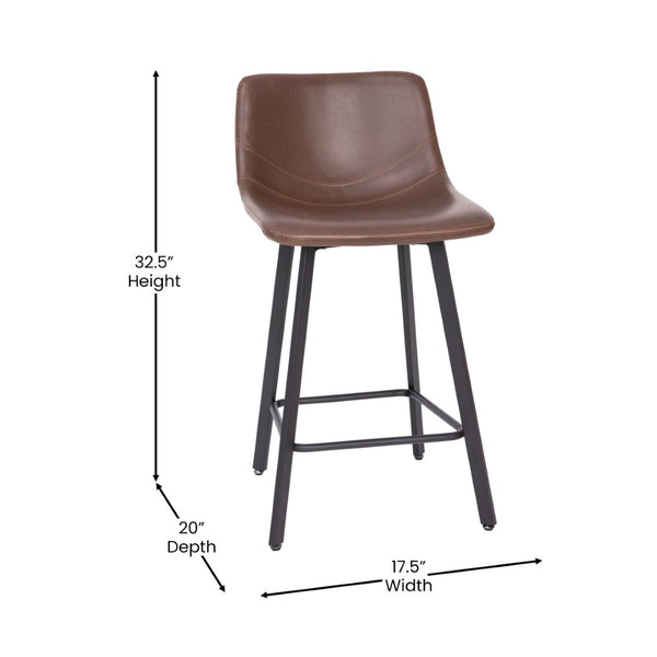English Elm Caleb Modern Armless Counter Height Stools Set of 2 - Stylish, Durable, and Comfortable for Any Space Chocolate Brown LeatherSoft CH-212069-24-DKBR-GG