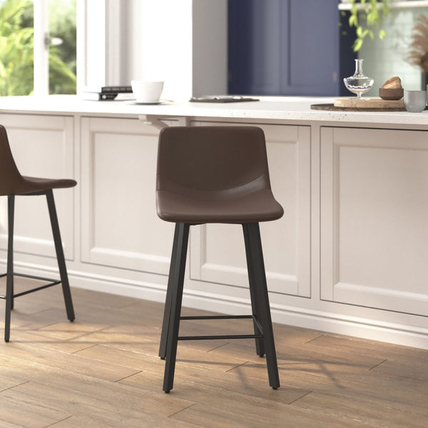 English Elm Caleb Modern Armless Counter Height Stools Set of 2 - Stylish, Durable, and Comfortable for Any Space Chocolate Brown LeatherSoft CH-212069-24-DKBR-GG