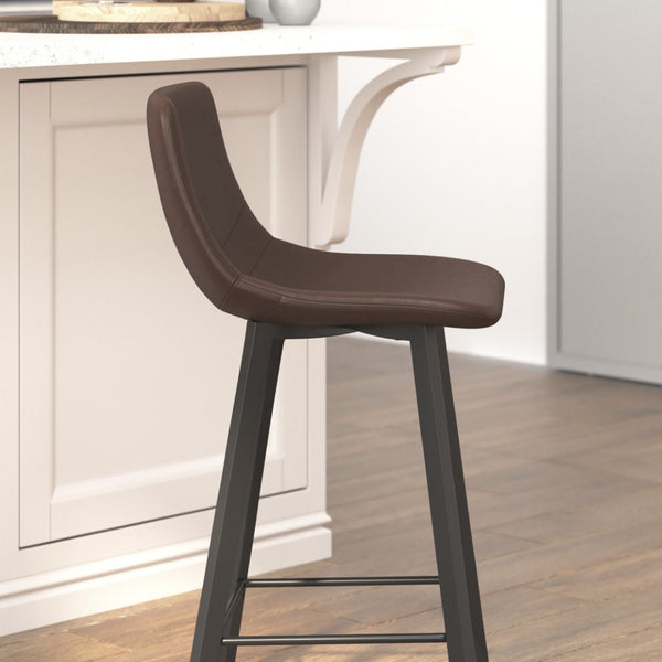 English Elm Caleb Modern Armless Counter Height Stools Set of 2 - Stylish, Durable, and Comfortable for Any Space Chocolate Brown LeatherSoft CH-212069-24-DKBR-GG