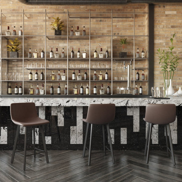 English Elm Caleb Modern Armless Counter Height Stools Set of 2 - Stylish, Durable, and Comfortable for Any Space Chocolate Brown LeatherSoft CH-212069-24-DKBR-GG