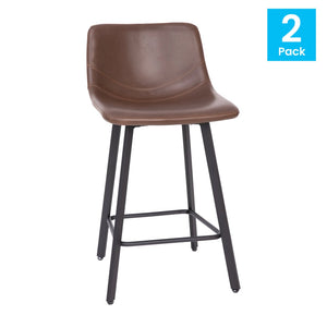 English Elm Caleb Modern Armless Counter Height Stools Set of 2 - Stylish, Durable, and Comfortable for Any Space Chocolate Brown LeatherSoft CH-212069-24-DKBR-GG