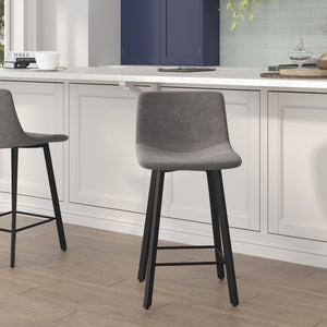 English Elm Caleb Modern Armless Counter Height Stools Set of 2 - Stylish, Durable, and Comfortable for Any Space Gray LeatherSoft CH-212069-24-GY-GG