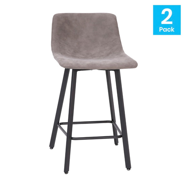 English Elm Caleb Modern Armless Counter Height Stools Set of 2 - Stylish, Durable, and Comfortable for Any Space Gray LeatherSoft CH-212069-24-GY-GG
