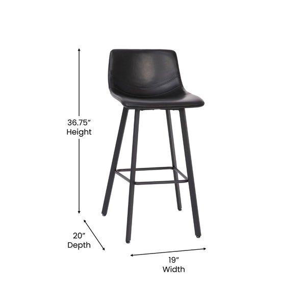 English Elm Caleb Modern Armless Barstools Set of 2 - Commercial-Grade Sturdy Design for Bars & Dining Areas Black LeatherSoft CH-212069-30-BK-GG