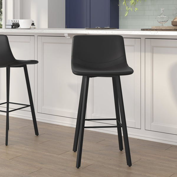 English Elm Caleb Modern Armless Barstools Set of 2 - Commercial-Grade Sturdy Design for Bars & Dining Areas Black LeatherSoft CH-212069-30-BK-GG