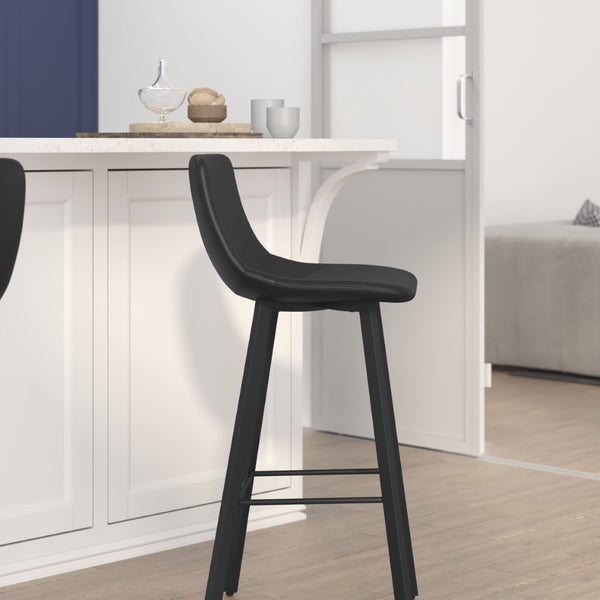 English Elm Caleb Modern Armless Barstools Set of 2 - Commercial-Grade Sturdy Design for Bars & Dining Areas Black LeatherSoft CH-212069-30-BK-GG