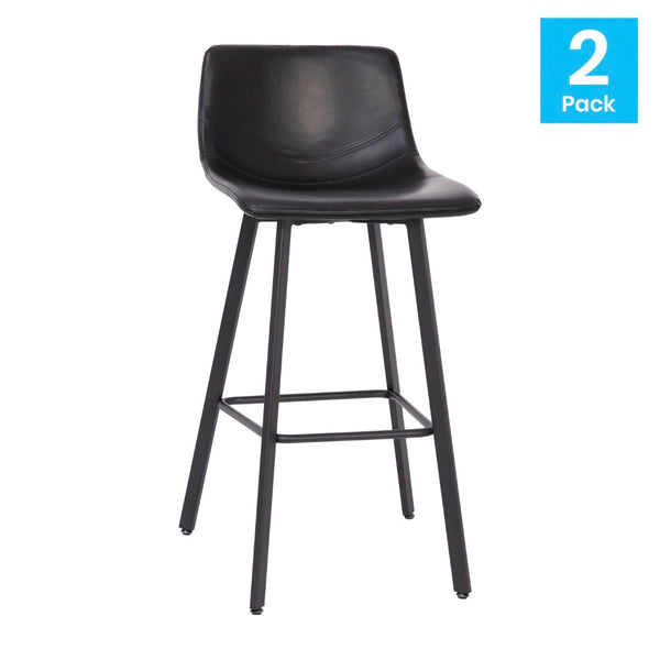 English Elm Caleb Modern Armless Barstools Set of 2 - Commercial-Grade Sturdy Design for Bars & Dining Areas Black LeatherSoft CH-212069-30-BK-GG