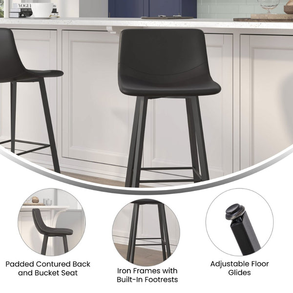 English Elm Caleb Modern Armless Barstools Set of 2 - Commercial-Grade Sturdy Design for Bars & Dining Areas Black LeatherSoft CH-212069-30-BK-GG