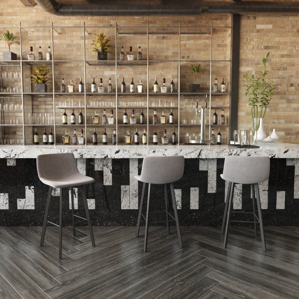 English Elm Caleb Modern Armless Barstools Set of 2 - Commercial-Grade Sturdy Design for Bars & Dining Areas Gray LeatherSoft CH-212069-30-GY-GG