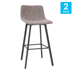 English Elm Caleb Modern Armless Barstools Set of 2 - Commercial-Grade Sturdy Design for Bars & Dining Areas Gray LeatherSoft CH-212069-30-GY-GG