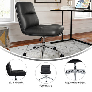 English Elm Chloe Commercial Mid-Back Task Chair – Ergonomic, Adjustable Height, Armless Design, Smooth Mobility Black LeatherSoft/Chrome Frame CH-232174-1-BK-GG