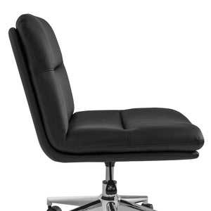 English Elm Chloe Commercial Mid-Back Task Chair – Ergonomic, Adjustable Height, Armless Design, Smooth Mobility Black LeatherSoft/Chrome Frame CH-232174-1-BK-GG