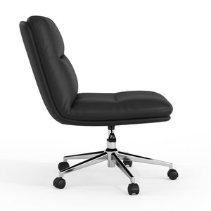 English Elm Chloe Commercial Mid-Back Task Chair – Ergonomic, Adjustable Height, Armless Design, Smooth Mobility Black LeatherSoft/Chrome Frame CH-232174-1-BK-GG