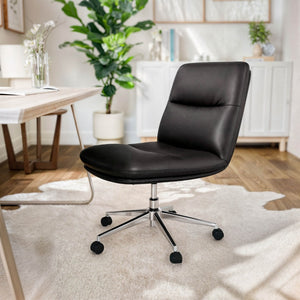 English Elm Chloe Commercial Mid-Back Task Chair – Ergonomic, Adjustable Height, Armless Design, Smooth Mobility Black LeatherSoft/Chrome Frame CH-232174-1-BK-GG