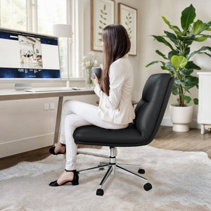 English Elm Chloe Commercial Mid-Back Task Chair – Ergonomic, Adjustable Height, Armless Design, Smooth Mobility Black LeatherSoft/Chrome Frame CH-232174-1-BK-GG