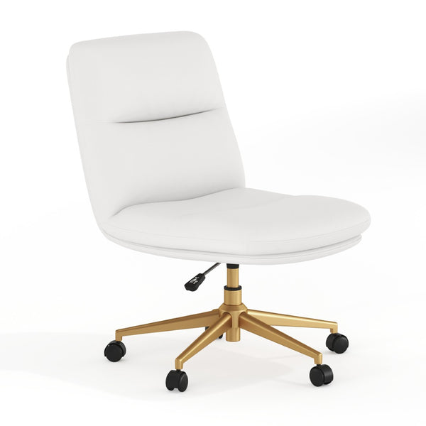 English Elm Chloe Commercial Mid-Back Task Chair – Ergonomic, Adjustable Height, Armless Design, Smooth Mobility White LeatherSoft/Gold Frame CH-232174-1-WH-GLD-GG