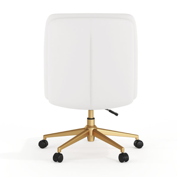 English Elm Chloe Commercial Mid-Back Task Chair – Ergonomic, Adjustable Height, Armless Design, Smooth Mobility White LeatherSoft/Gold Frame CH-232174-1-WH-GLD-GG