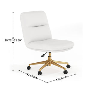 English Elm Chloe Commercial Mid-Back Task Chair – Ergonomic, Adjustable Height, Armless Design, Smooth Mobility White LeatherSoft/Gold Frame CH-232174-1-WH-GLD-GG