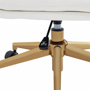 English Elm Chloe Commercial Mid-Back Task Chair – Ergonomic, Adjustable Height, Armless Design, Smooth Mobility White LeatherSoft/Gold Frame CH-232174-1-WH-GLD-GG