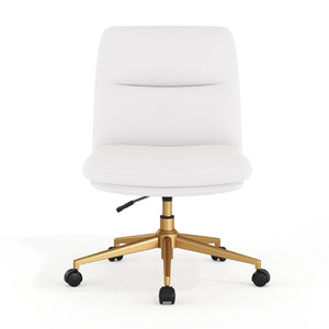 English Elm Chloe Commercial Mid-Back Task Chair – Ergonomic, Adjustable Height, Armless Design, Smooth Mobility White LeatherSoft/Gold Frame CH-232174-1-WH-GLD-GG