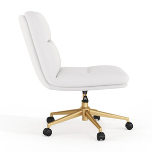 English Elm Chloe Commercial Mid-Back Task Chair – Ergonomic, Adjustable Height, Armless Design, Smooth Mobility White LeatherSoft/Gold Frame CH-232174-1-WH-GLD-GG
