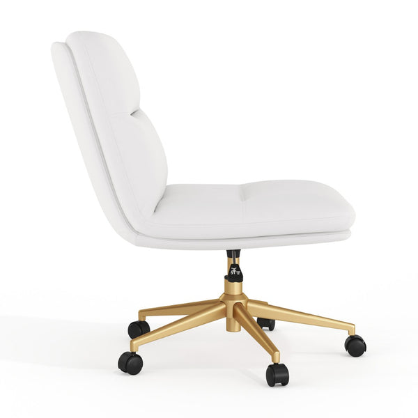 English Elm Chloe Commercial Mid-Back Task Chair – Ergonomic, Adjustable Height, Armless Design, Smooth Mobility White LeatherSoft/Gold Frame CH-232174-1-WH-GLD-GG