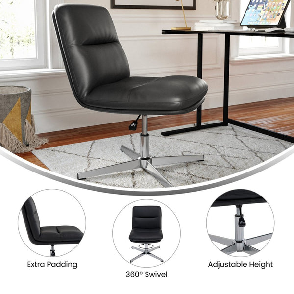 English Elm Chloe Commercial Mid-Back Task Office Chair with Ergonomic Design, Adjustable Height & Swivel Function Black LeatherSoft/Chrome Frame CH-232174-BK-GG