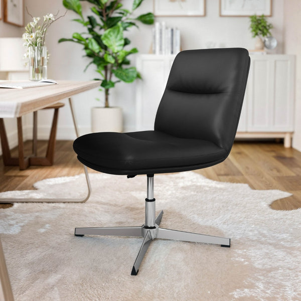 English Elm Chloe Commercial Mid-Back Task Office Chair with Ergonomic Design, Adjustable Height & Swivel Function Black LeatherSoft/Chrome Frame CH-232174-BK-GG